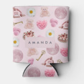 Monogram Personalisiert Coquette Pink Moon Feminin Dosenkühler (Vorderseite)