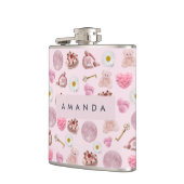 Monogram Personalisiert Coquette Pink Moon Feminin Flachmann (Links)