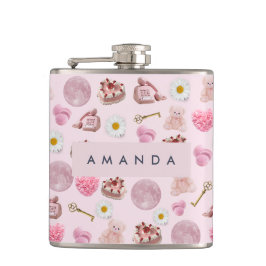 Monogram Personalisiert Coquette Pink Moon Feminin Flachmann