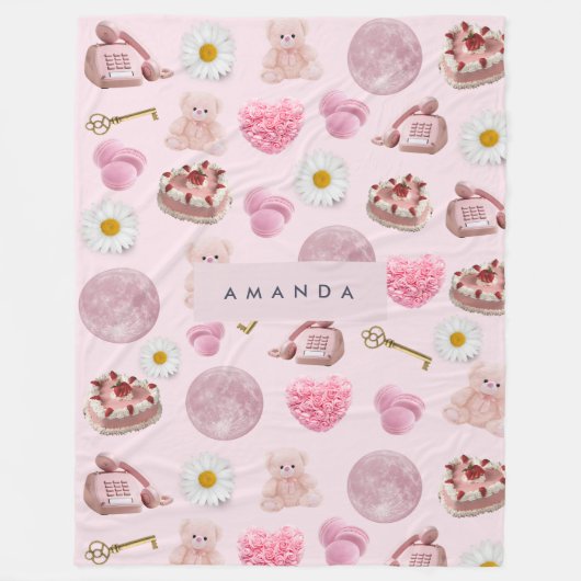 Monogram Personalisiert Coquette Pink Moon Feminin Fleecedecke (Vorderseite)