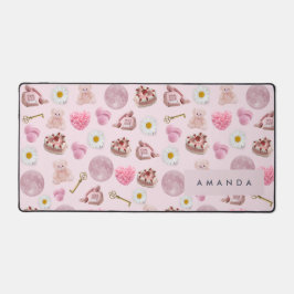 Monogram Personalisiert Coquette Pink Moon Feminin Schreibtischunterlage