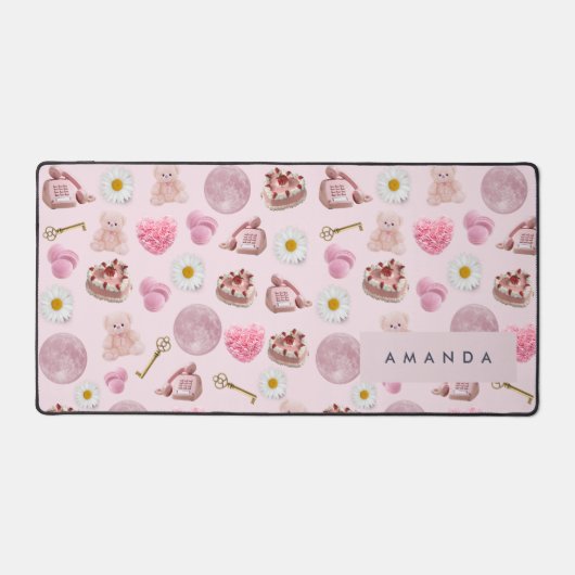 Monogram Personalisiert Coquette Pink Moon Feminin Schreibtischunterlage (Vorderseite)