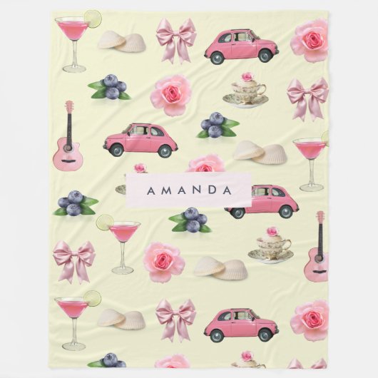 Monogram Personalisiert Coquette Vintag Seashell Fleecedecke (Vorderseite)