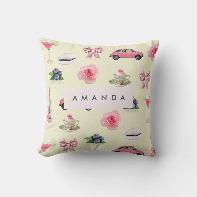 Monogram Personalisiert Coquette Vintag Seashell Kissen (Vorderseite)