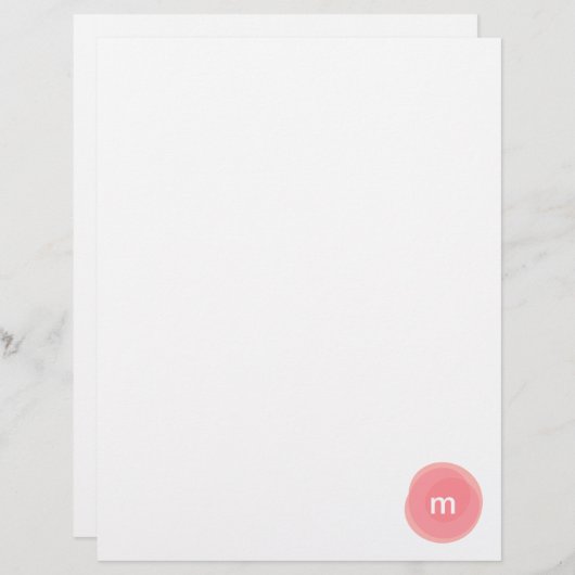 Monogram Personalisiert Coral und Pink Modern Briefbogen (Vorne/Hinten)
