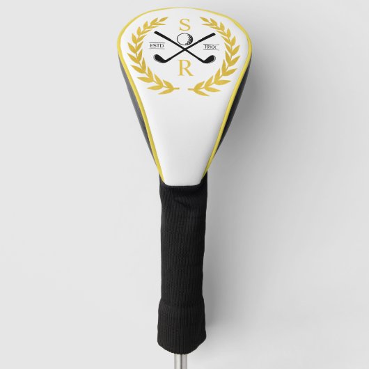 Monogram Personalisiert Elegant Golf Gold Kranz Headcover (Vorderseite)