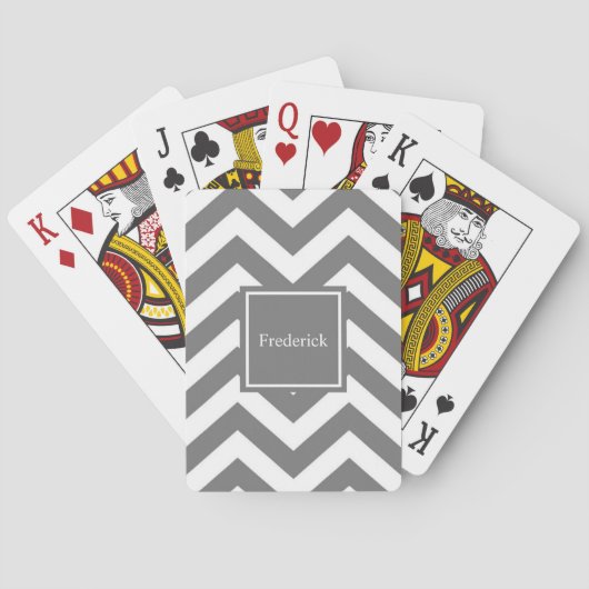 Monogram Personalisiert Grau Zickzack Playing Card Spielkarten (Rückseite)