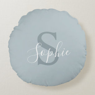 Monogram personalisiert Modern Blue Family Name Rundes Kissen