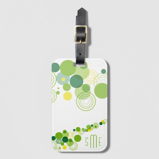 Monogram Personalisiert Modern Green Circle Patter Gepäckanhänger (Vorderseite Vertikal)