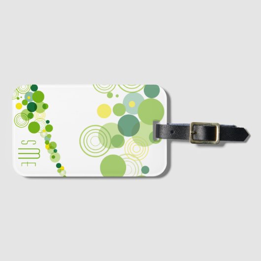 Monogram Personalisiert Modern Green Circle Patter Gepäckanhänger (Vorderseite (Horizontal))