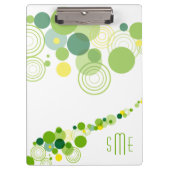 Monogram Personalisiert Modern Green Circle Patter Klemmbrett (Vorderseite)