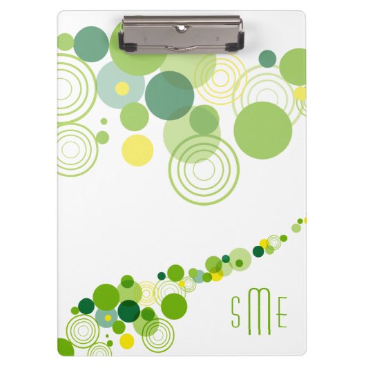 Monogram Personalisiert Modern Green Circle Patter Klemmbrett (Vorderseite)