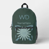 Monogram personalisiert Name Green Blue Blumen Bedruckter Rucksack (Vorderseite)