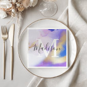 Monogram, personalisiert Name Lila Watercolor Glam Serviette