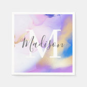 Monogram, personalisiert Name Lila Watercolor Glam Serviette (Vorderseite)