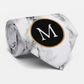 Monogram Personalisiert Neck Tie White Marble Ston Krawatte (Gerollt)