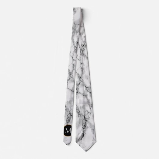 Monogram Personalisiert Neck Tie White Marble Ston Krawatte (Rückseite)