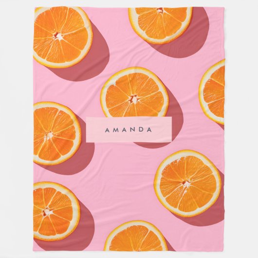 Monogram Personalisiert Orange Slice Muster Fleecedecke (Vorderseite)