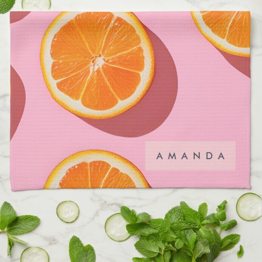 Monogram Personalisiert Orange Slice Muster Geschirrtuch (Gefaltet)