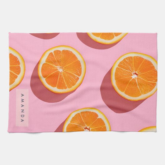 Monogram Personalisiert Orange Slice Muster Geschirrtuch (Horizontal)