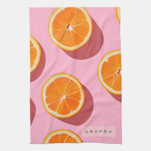 Monogram Personalisiert Orange Slice Muster Geschirrtuch (Vertikal)