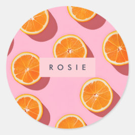 Monogram Personalisiert Orange Slice Muster Runder Aufkleber