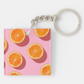 Monogram Personalisiert Orange Slice Muster Schlüsselanhänger (Rückseite)