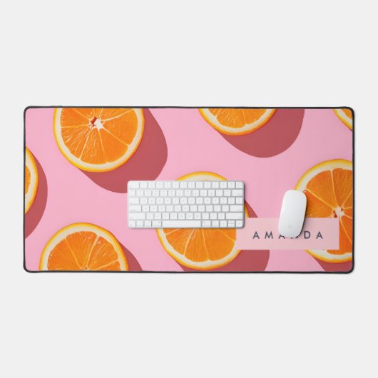 Monogram Personalisiert Orange Slice Muster Schreibtischunterlage (Tastatur & Maus)