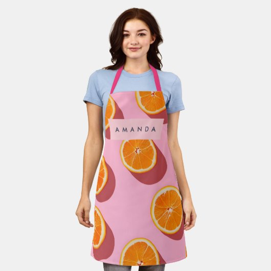 Monogram Personalisiert Orange Slice Muster Schürze (Getragen)