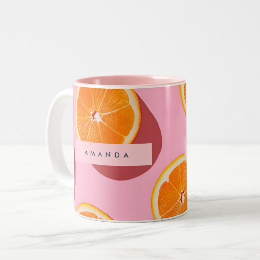 Monogram Personalisiert Orange Slice Muster Zweifarbige Tasse (Vorderseite Links)