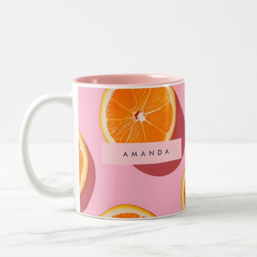 Monogram Personalisiert Orange Slice Muster Zweifarbige Tasse (Links)