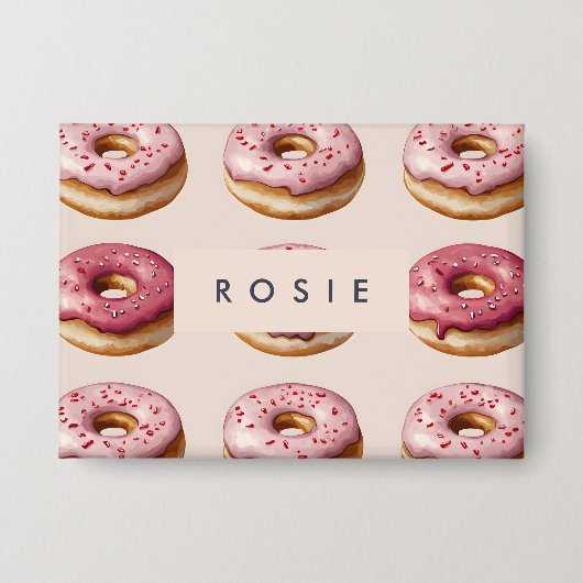 Monogram Personalisiert Pink Donut Pattern Button (Vorderseite)