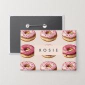 Monogram Personalisiert Pink Donut Pattern Button (Vorderseite/Rückseite)