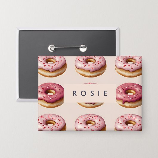 Monogram Personalisiert Pink Donut Pattern Button (Vorderseite/Rückseite)