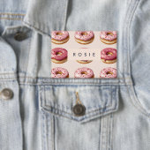 Monogram Personalisiert Pink Donut Pattern Button (Insitu)