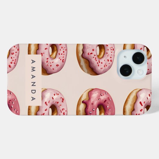Monogram Personalisiert Pink Donut Pattern Case-Mate iPhone Hülle (Rückseite (Horizontal))