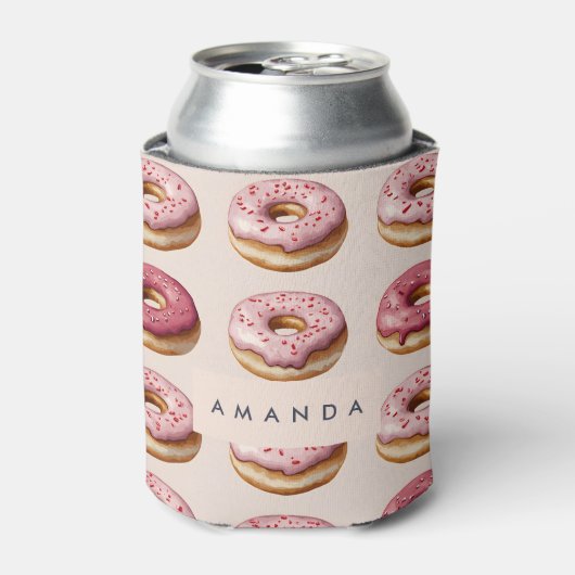 Monogram Personalisiert Pink Donut Pattern Dosenkühler (Kanne Vorderseite)