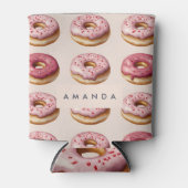 Monogram Personalisiert Pink Donut Pattern Dosenkühler (Vorderseite)