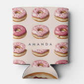 Monogram Personalisiert Pink Donut Pattern Dosenkühler (Rückseite)