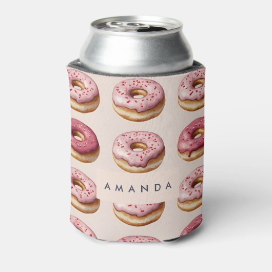 Monogram Personalisiert Pink Donut Pattern Dosenkühler (Kanne Rückseite)