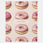 Monogram Personalisiert Pink Donut Pattern Fleecedecke (Vorderseite)
