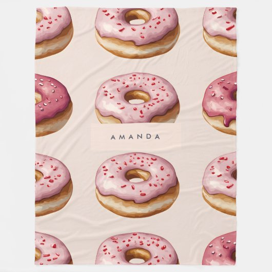 Monogram Personalisiert Pink Donut Pattern Fleecedecke (Vorderseite)