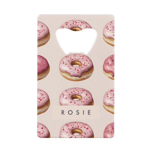Monogram Personalisiert Pink Donut Pattern Geldbeutel Flaschenöffner (Vorderseite)