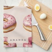 Monogram Personalisiert Pink Donut Pattern Geschirrtuch (Viertel Falte)