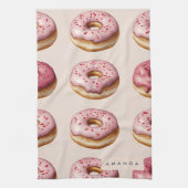 Monogram Personalisiert Pink Donut Pattern Geschirrtuch (Vertikal)