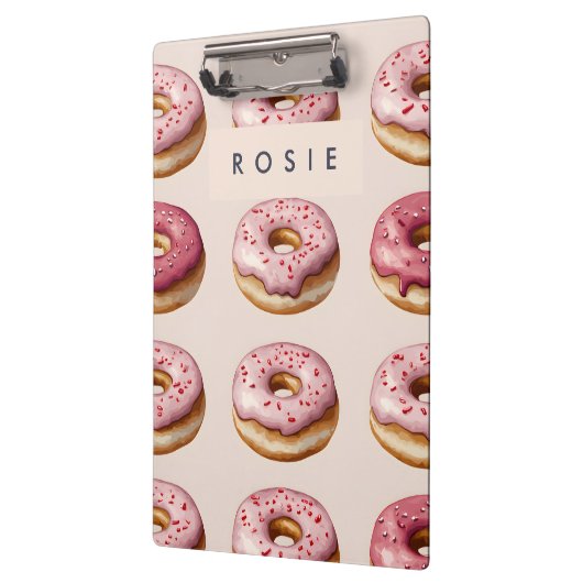 Monogram Personalisiert Pink Donut Pattern Klemmbrett (Links)