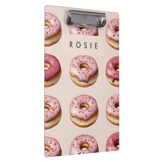Monogram Personalisiert Pink Donut Pattern Klemmbrett (Rechts)