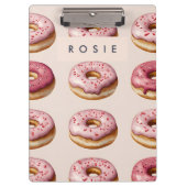 Monogram Personalisiert Pink Donut Pattern Klemmbrett (Vorderseite)