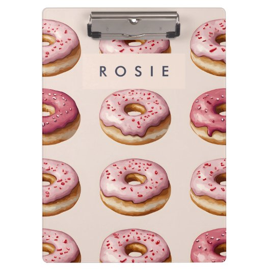 Monogram Personalisiert Pink Donut Pattern Klemmbrett (Vorderseite)