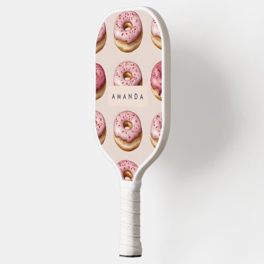 Monogram Personalisiert Pink Donut Pattern Pickleball Schläger (Links)